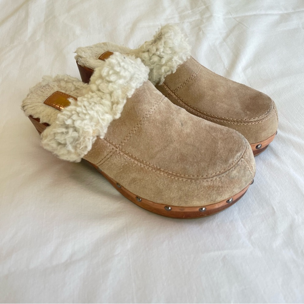 Leather & Wood Studded Shoes Fleece Lined Clogs Women’s 7M / Brazil / vintage